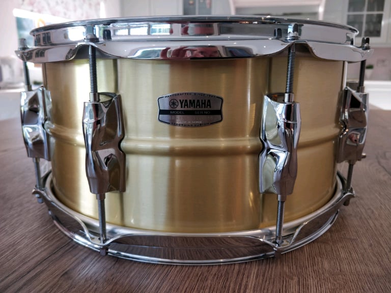 Yamaha recording custom brass snare drum.