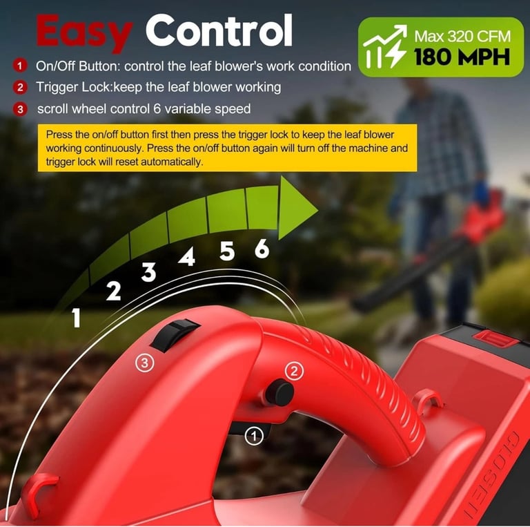 Leaf Blower Cordless, 21V Electric Leaf Blower with 4.0Ah Battery and Charger, w