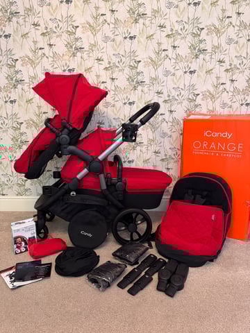 iCandy Orange Double Pushchair/Carrycot Travel System £500 OVNO