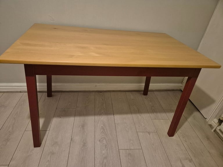 Dining table, 125x75 cm, light brown stained/red stained