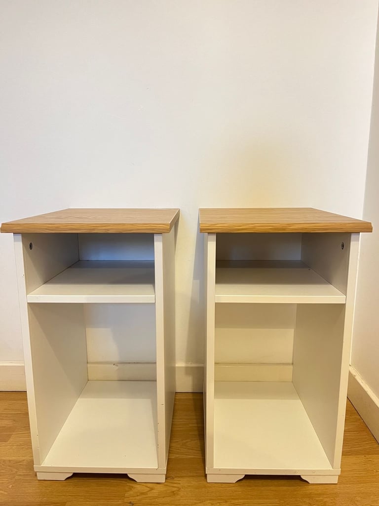 image for Pair of White & Oak Bedside Tables - Good Condition