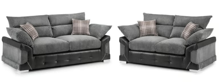 Brand New - Maryland Corner OR 3 and 2 Seater Sofa Set - Black/Grey