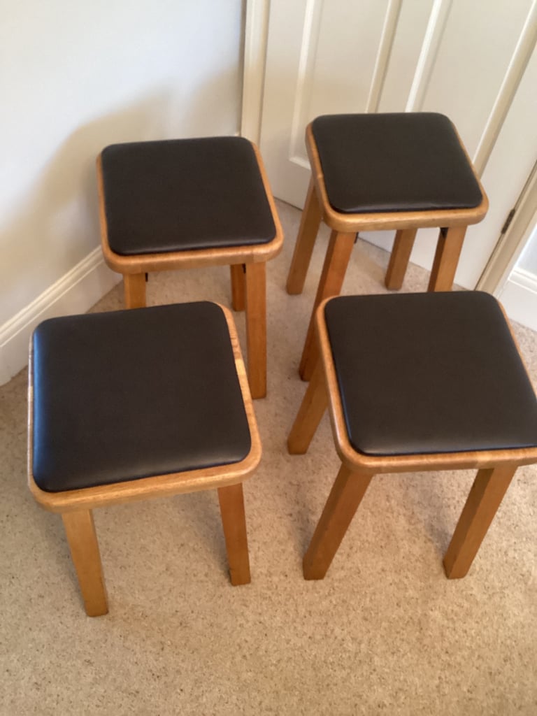 Solid Oak stool faux Leather seat pad