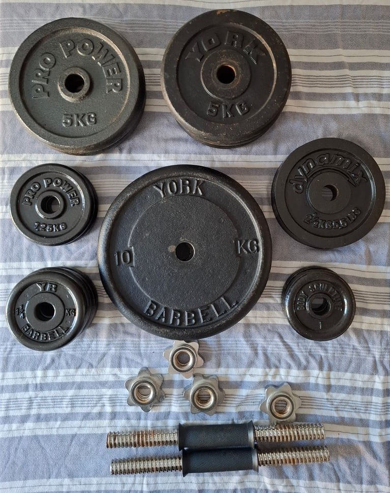 Weights, dumbells and an EZ bar 