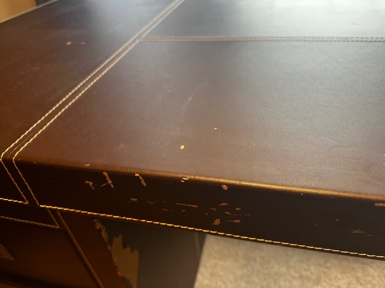 Large Faux Leather brown desk with 3 drawers