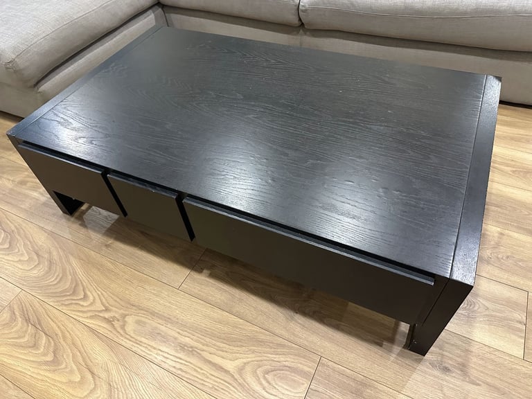 image for Black Wood Coffee Table - 6 Drawers