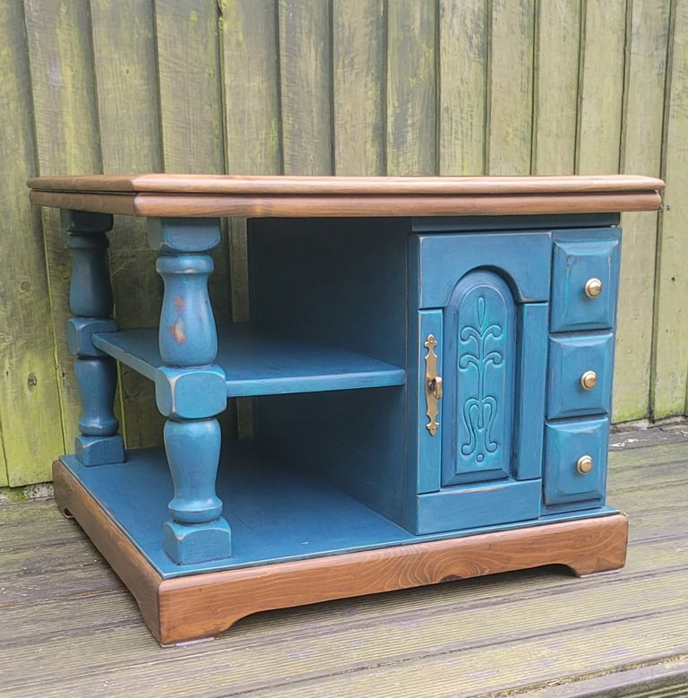 Pine coffee table painted blue