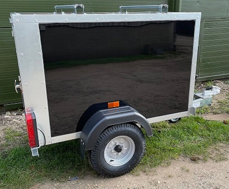 image for Camping Trailer in Black or White with Roof Bars and Spare Wheel -Tickners Single Axle 5' x 3' x 3'