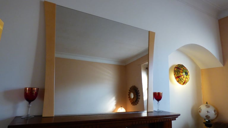 Extra Large Art Deco Style Mirror 2 Beech Panel 118x102 cm Perfect
