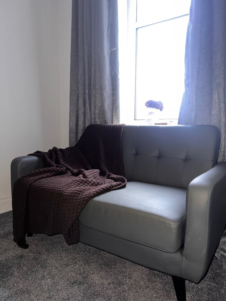 Leather charcoal grey 2 seater couch