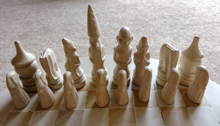 Chess set – African, soap stone chess set, 30cm diameter.   