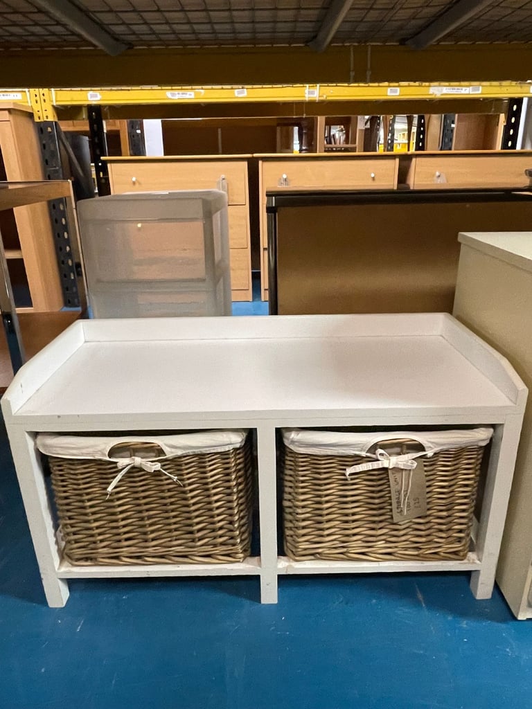 image for Small White Storage Unit with Wicker Drawers TCL Reuse 100291