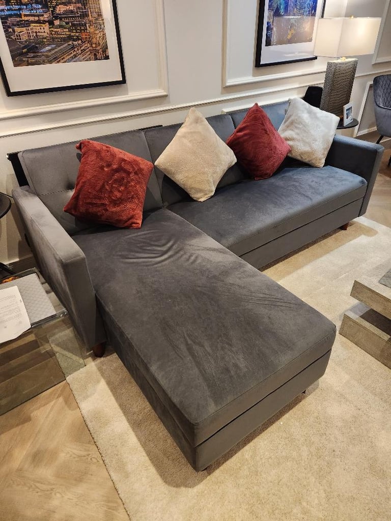 image for Destin Reversible Grey Velvet Corner Sofa With Storage Chaise