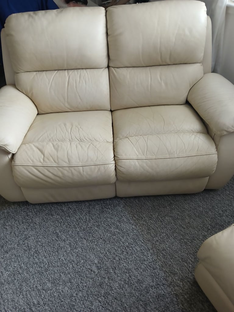 3&2 leather recliner sofas and footstool 