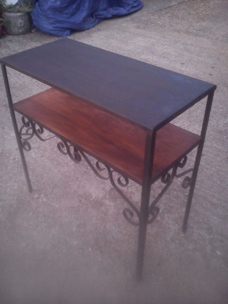 image for Upcycled, vintage, shabby chic, steel and mahogany console table.