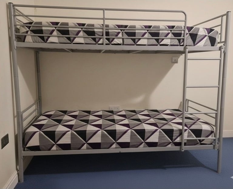 image for Light grey/silver metal bunk bed with TWO FREE matresses