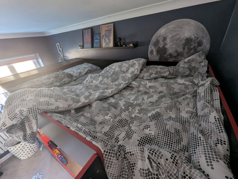 image for Gaming high sleeper black & red small double bed, mattress not included