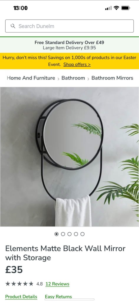 Dunelm Black Wall Mirror with Storage NEW