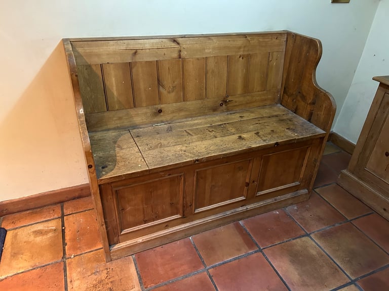image for Solid Pine Monks Bench with Storage