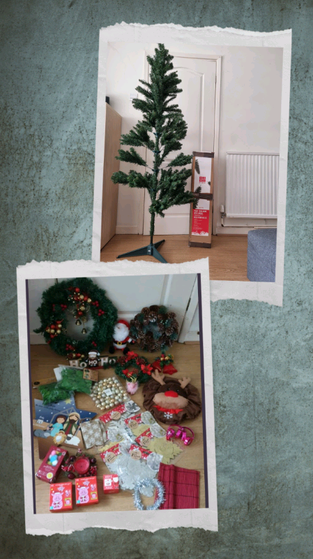 Christmas slim evergreen 6ft tree with bundle of decorations 