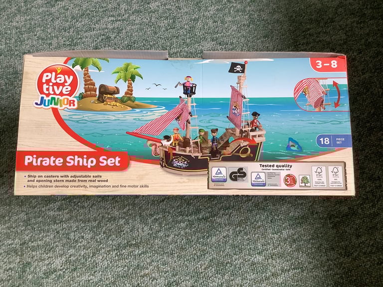 image for Wooden Pirate Ship Set, 18 piece set, Age 3-8 years