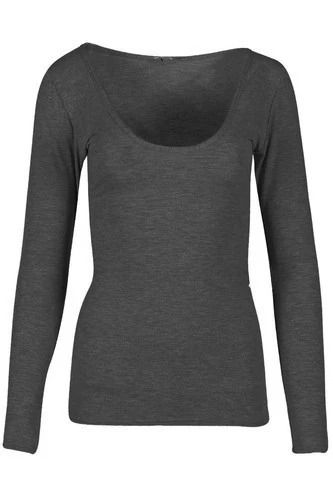 Charcoal Grey Marl Scoop Neck Long Sleeve Top T- Shirt.Size 16.POST OR COLLECT!