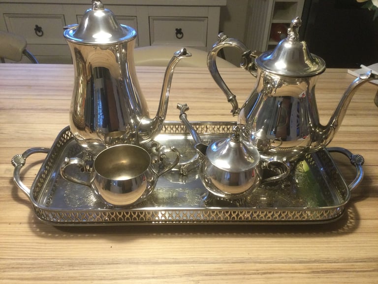 image for Coffee and tea vintage set including tray and milk/ sugar bowls