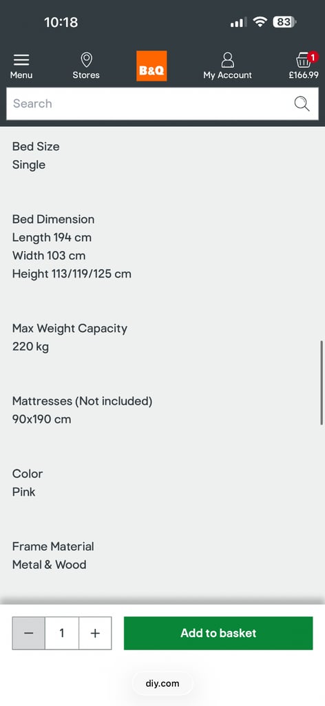 Single Crown bed with Led lights (no mattress)