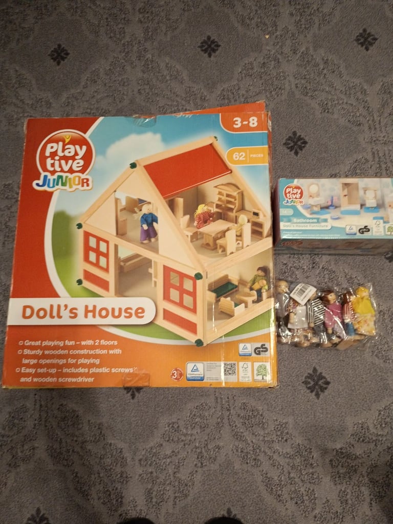 image for Brand new wooden doll house with furniture and dolls 