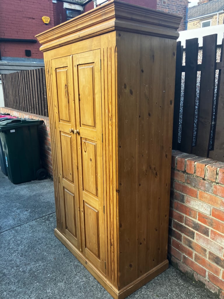 Wardrobe solid pine very heavy & good quality double hand rails can deliver for small charge