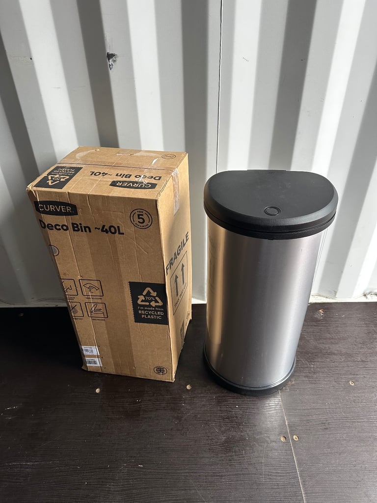 image for Curver 40L Metal Effect Plastic One Touch Deco Bin Silver