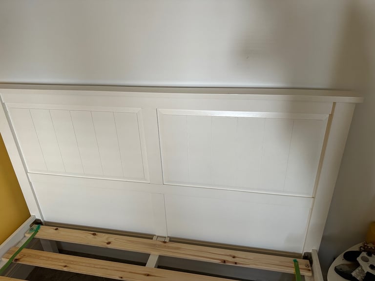 White wooden double bed frame 
