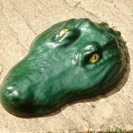3 Piece Submerged Alligator / Crocodile Garden Ornament Bright Green Painted Concrete