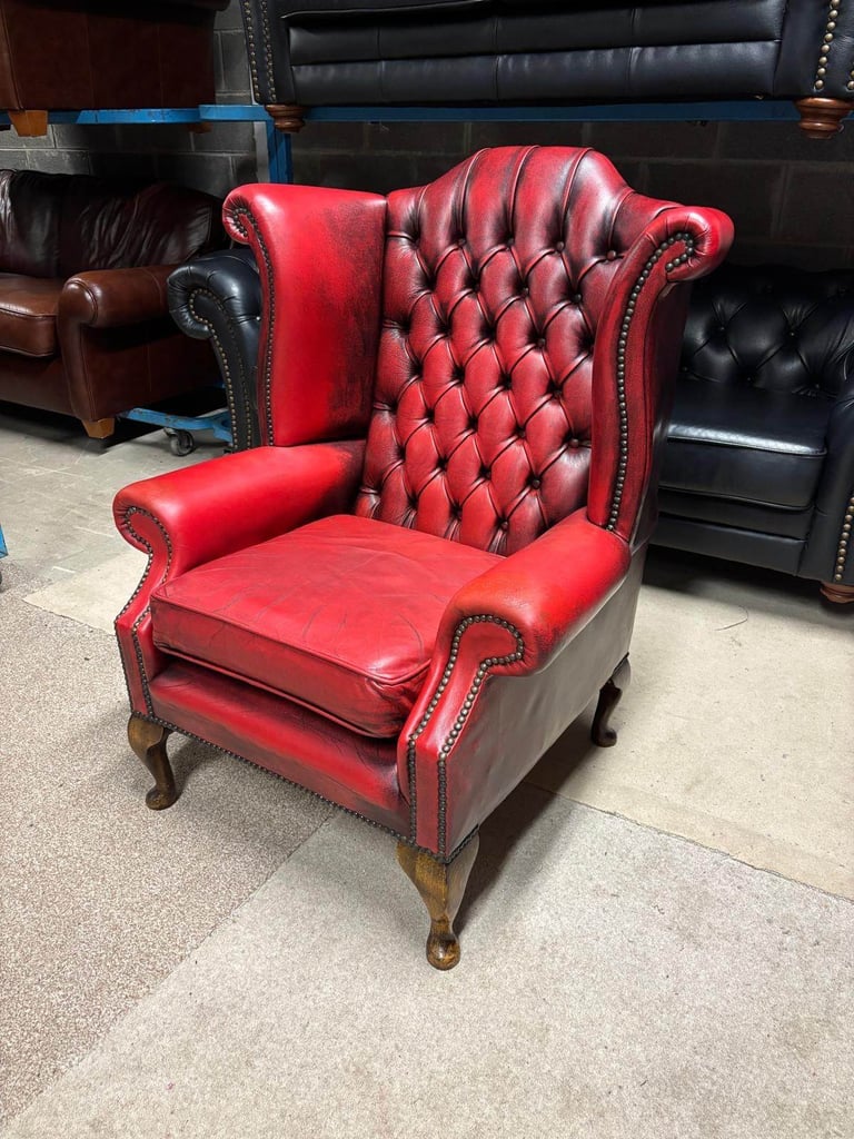 Oxblood Leather CHESTERFIELD Wingback Chair 