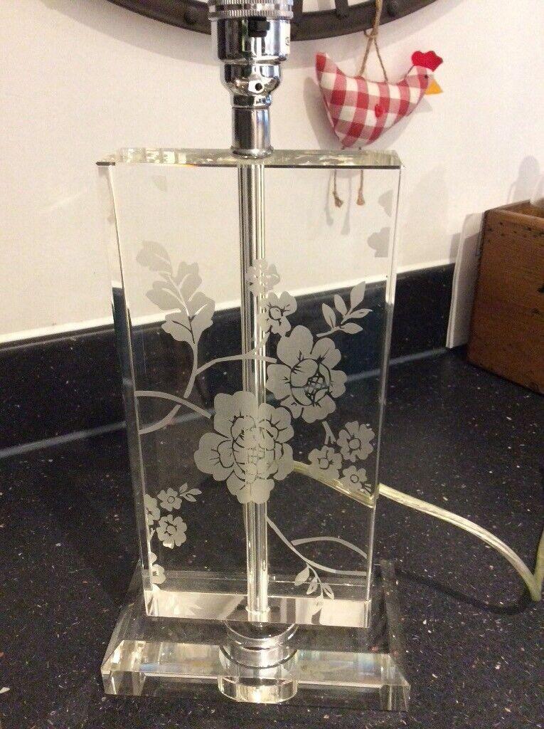 SOLID CRYSTAL LAMP BASE WITH FLORAL ETCHING
