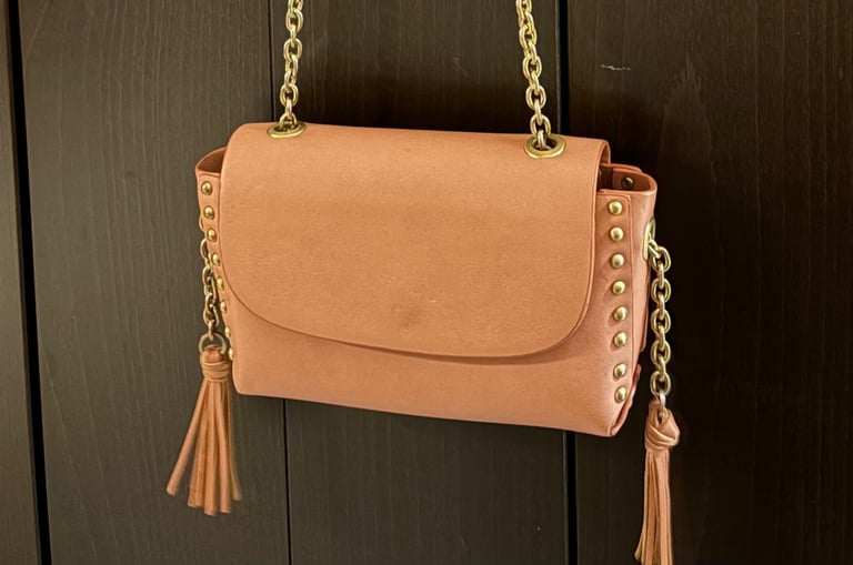 image for Zara - Nude Leather Hand Bag - Cross Body - Gold Hardware - With Tassels
