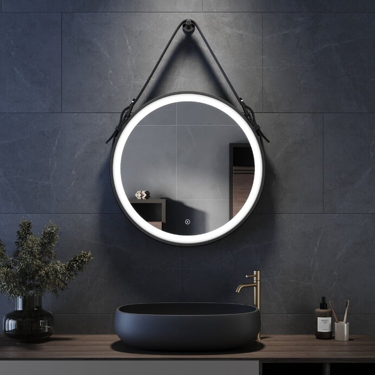 image for New Round Black Frame Led Bathroom Mirror 600 x 600mm RRP £180 Our Price £105