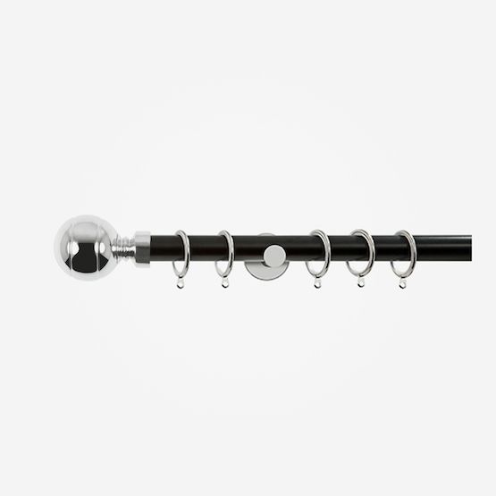 28mm Allure Signature Matt Black Curtain Pole With Chrome Ball Ends 1.5m