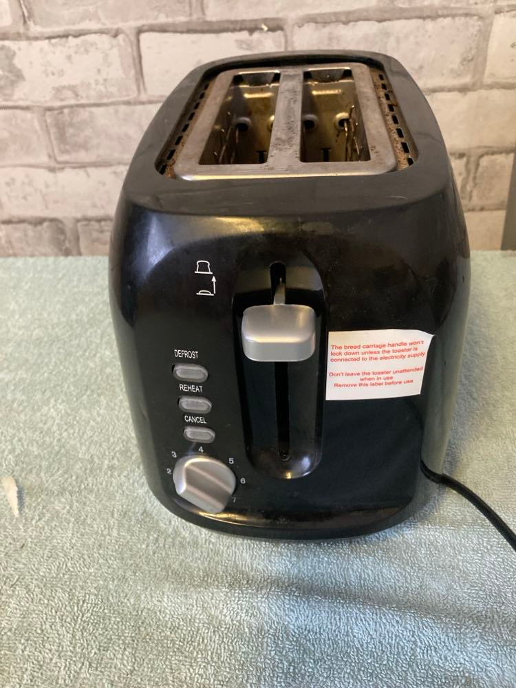 George Home Black 2 Slice Toaster defrost reheat cancel button 7 heat settings