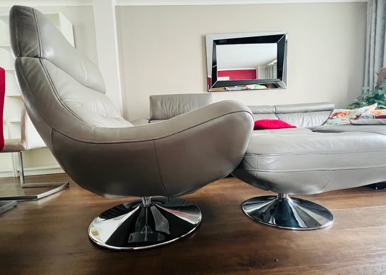 Salvador Swivel Chair & Matching Stool – Full Leather – Manhattan Steel 