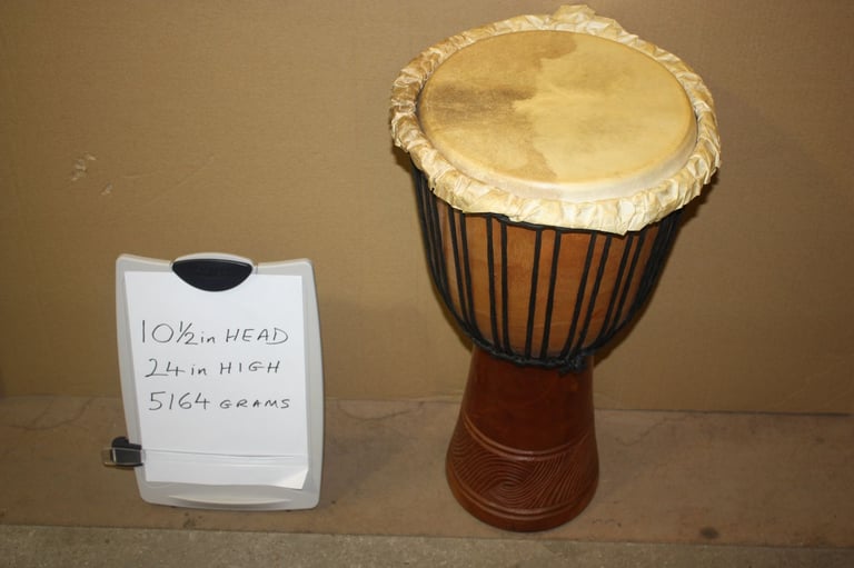 African Wooden Djembe Drum 10.1/2in Head x 24in High ~ Weight 5164 Grams ~ £75 ono