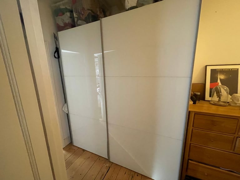 Large White Double Wardrobe with Large Mirror - for immediate collection