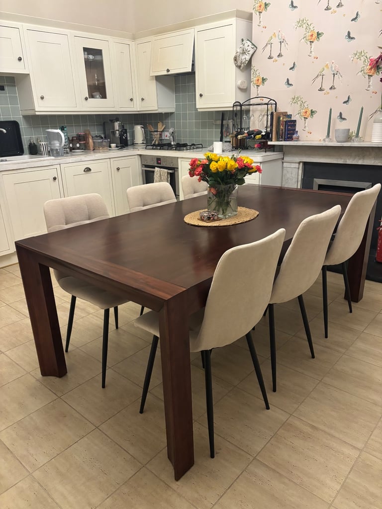 image for Brown Dark Oak, Large 200cm Dining Table, 6-8 Seater