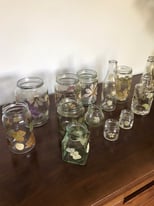 Jars/ Bottles with pressed flowers / leaves on the outside