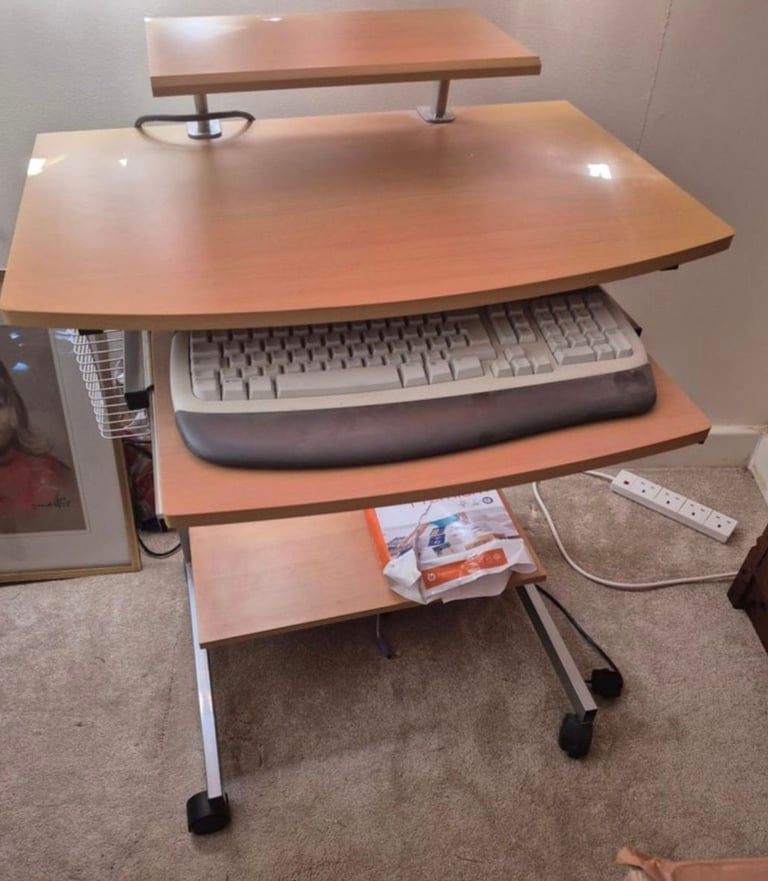 image for Like New Computer Desk With Shelves And Pull Out Keyboard Shelf.