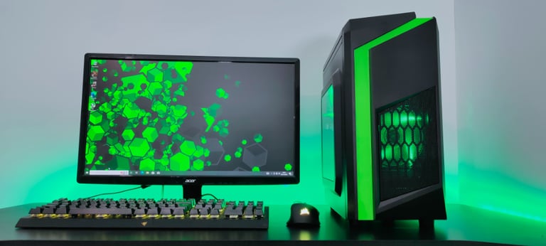 Green Computer PC Setup with Monitor for Gaming | intel i7, 8GB RAM, GTX 1060
