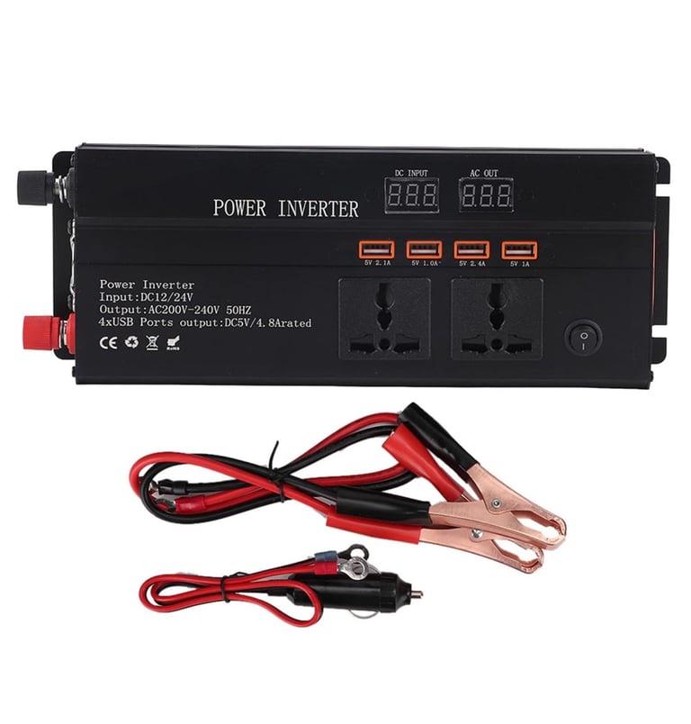 image for Vehicle Power Inverters, 4000W DC 12/24V to AC 220V LCD Display Car