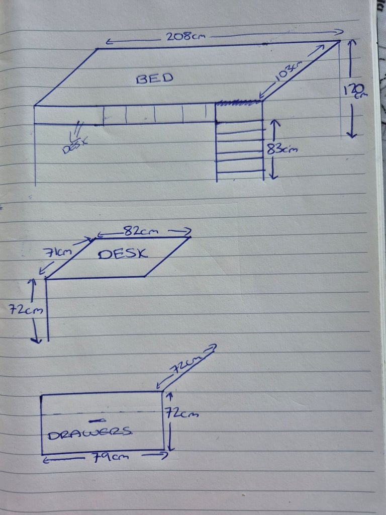 Cabin bed with desk and storage