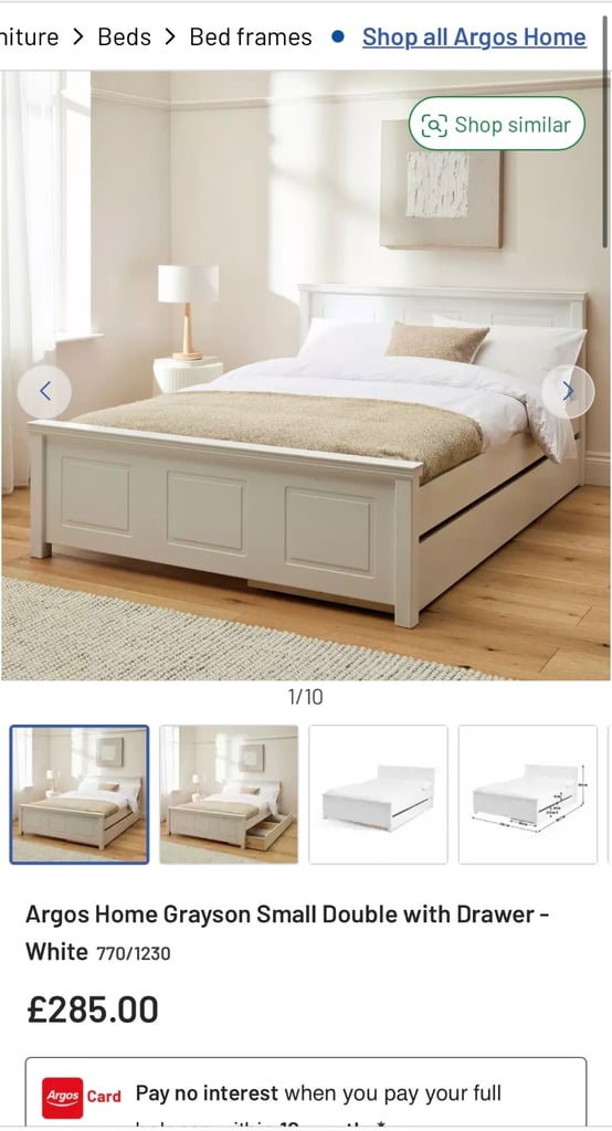 image for Argos Home Grayson Small Double with 2 Drawers - White (Brand New)