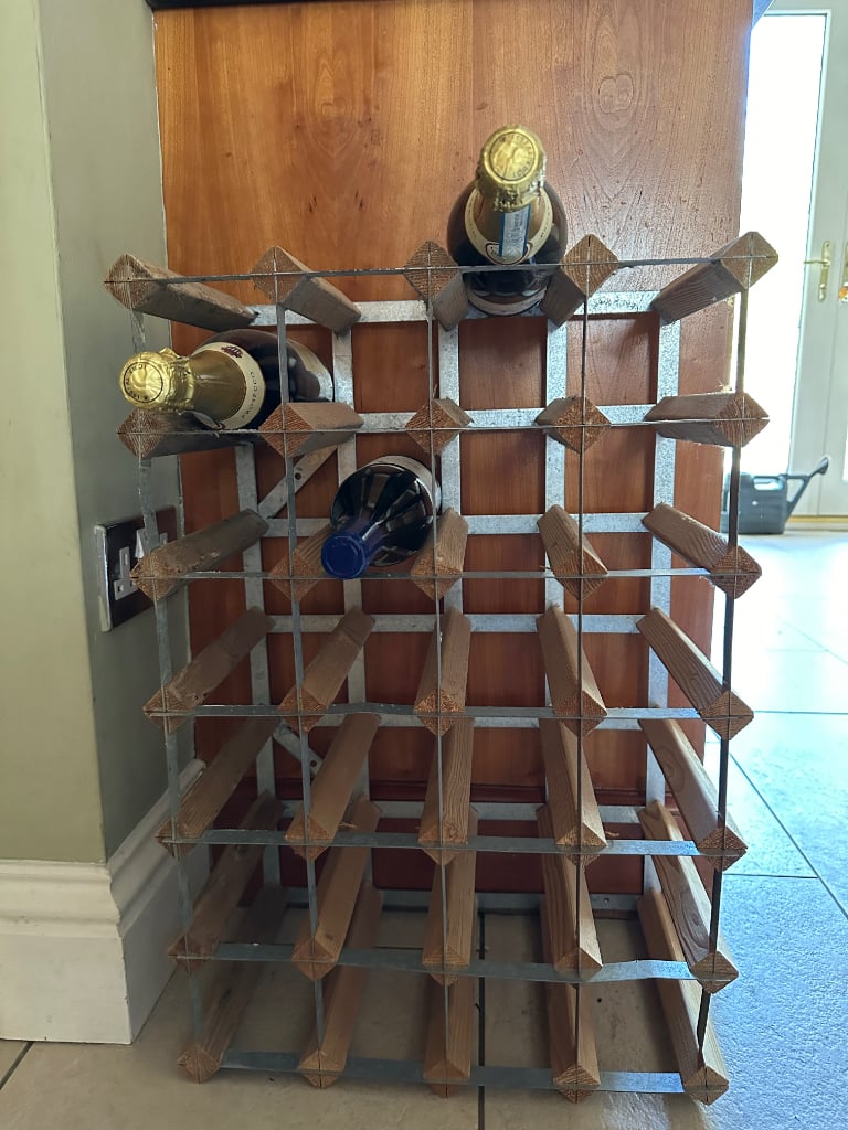 24 Bottle Pine Wood & Stainless Steel Wine Rack